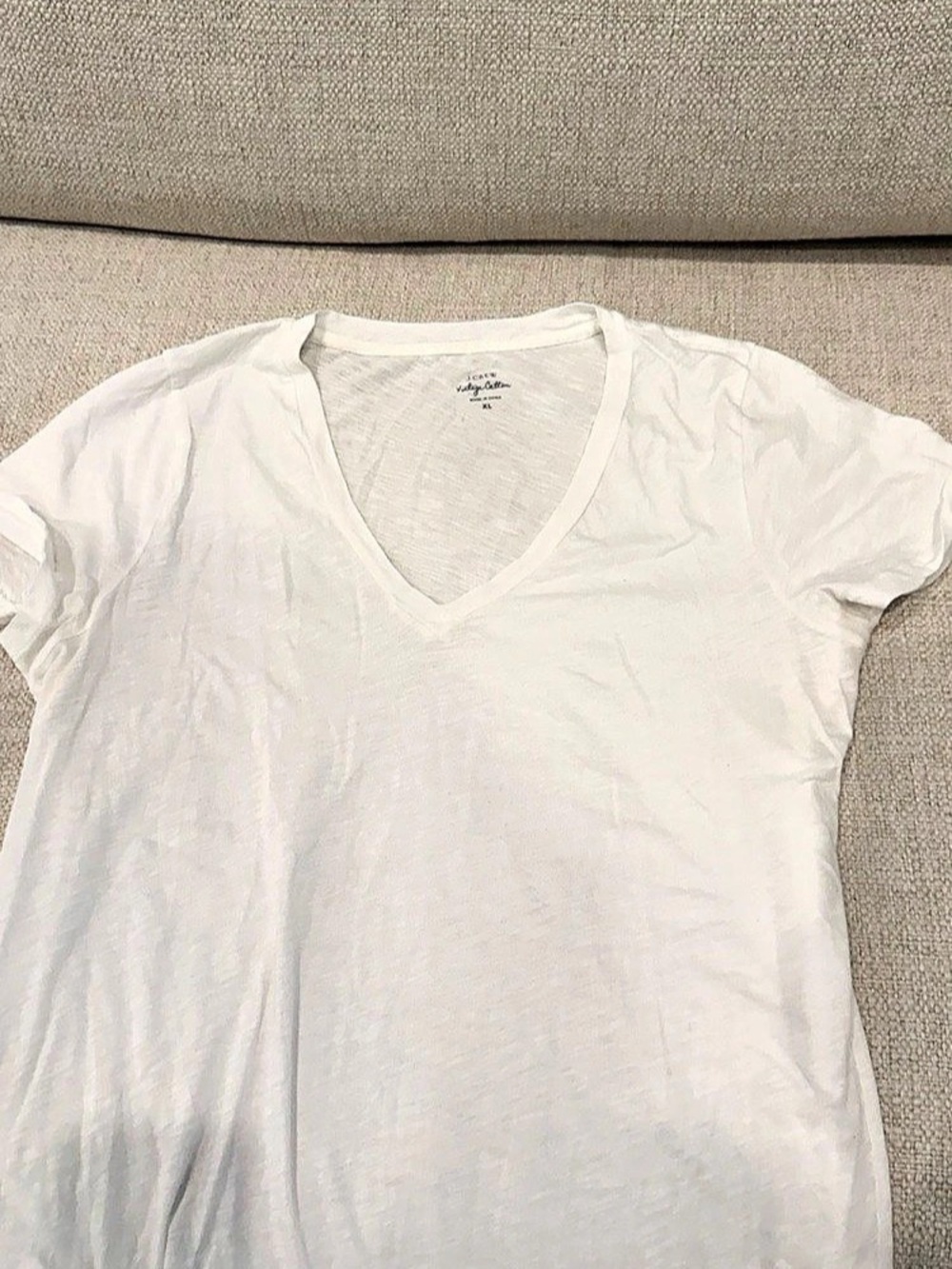 J.Crew Vintage Cotton V-Neck Tee in White, XL